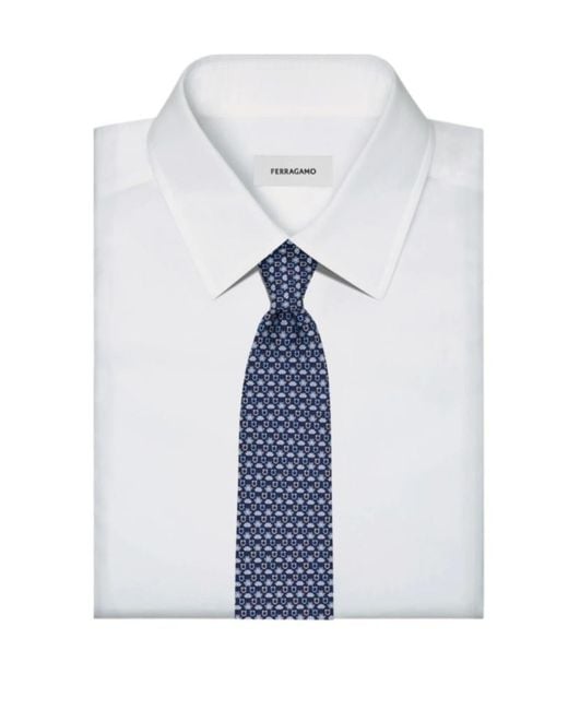 Ferragamo Blue Frog Print Silk Tie for men