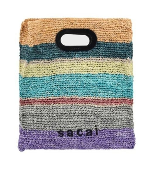 Sacai Blue Logo Embroidered Tote Bag