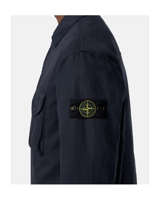 Stone Island Blue Comfort-Fit Zip-Up Overshirt With Chest Pocket for men