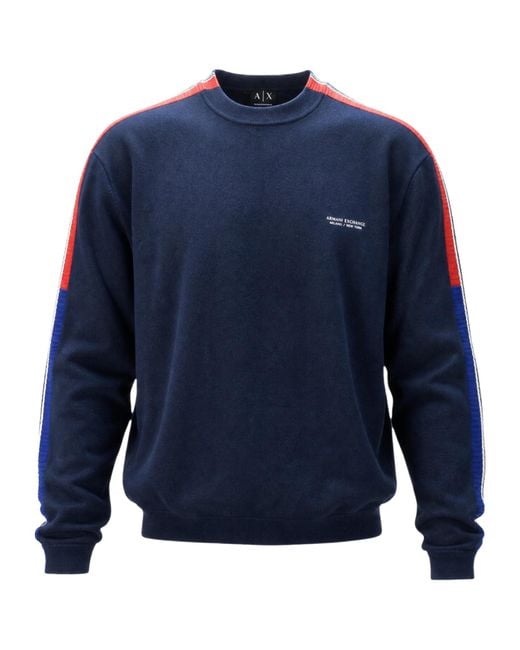 ARMANI EXCHANGE Blue Long-Sleeved Round Neck Drop Shoulder Knit Sweater for men