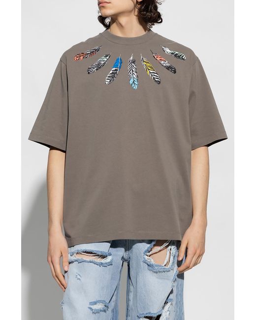Marcelo Burlon Gray Feathers Detail T-Shirt for men