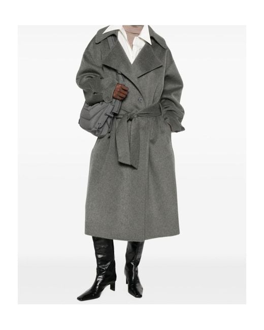 Frankie Shop Gray Double-Breasted Belted Coat