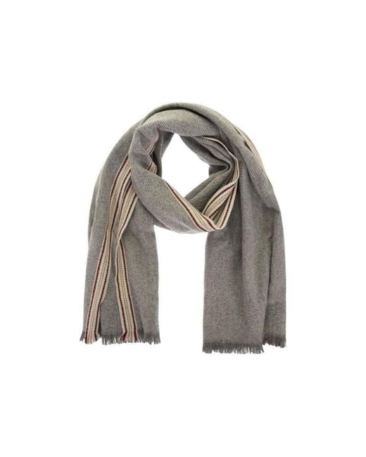 Brunello Cucinelli Gray Fringed Edge Striped Scarf for men