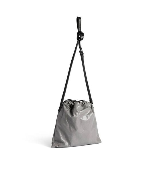 Balenciaga White Logo Detailed Drawstring Shoulder Bag for men