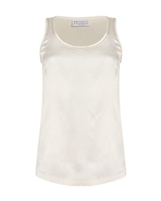 Brunello Cucinelli White Simple Sleeveless Top