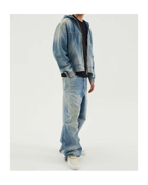 1989 STUDIO Blue Hooded Denim Jacket for men