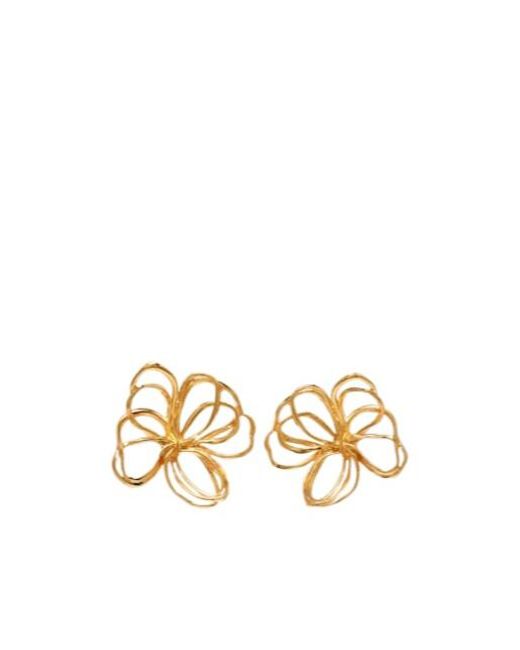 Oscar de la Renta Metallic Beaded Flower Earrings