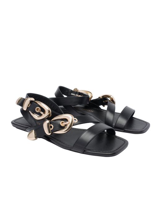 Stuart Weitzman Black Buckle Flat Sandals