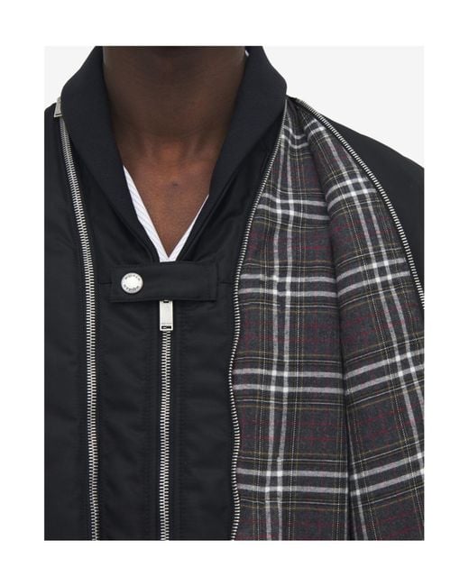 McQueen Black Zip Detail Cropped Bomber Jacket for men