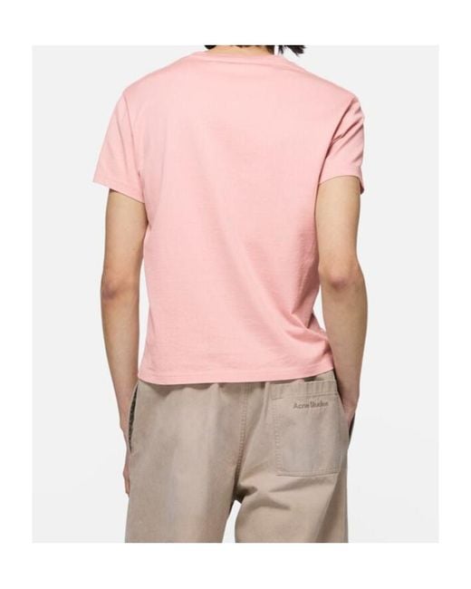 Acne Pink Logo Crew-Neck T-Shirt for men