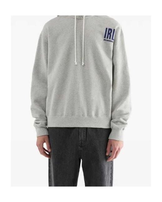 Jil Sander Gray Logo-Print Jersey Hoodie for men