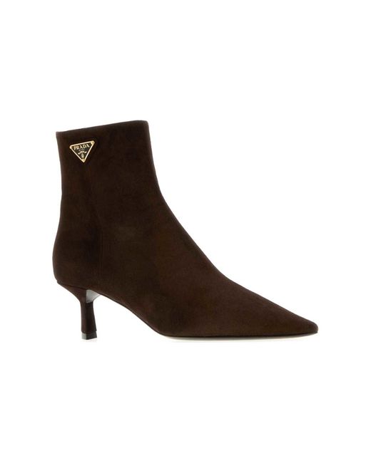 Prada Brown Triangle-Logo Ankle Boots