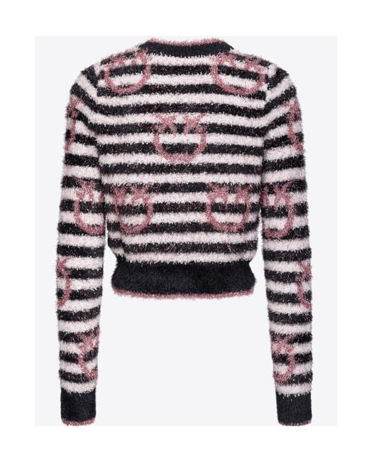 Pinko Black Logo-Print Striped Cardigan