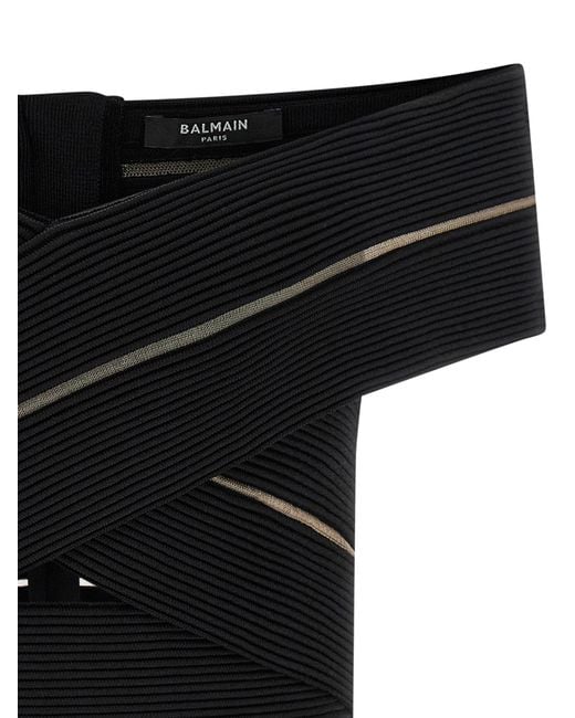 Balmain Black Off-The-Shoulder Cropped Top