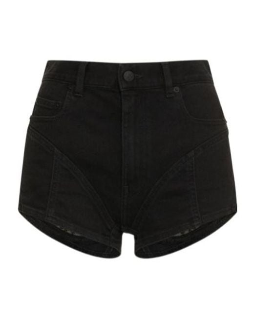 Mugler Black Lace Mini Denim Shorts