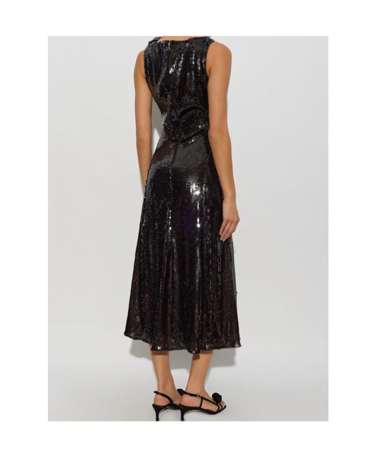 ROTATE BIRGER CHRISTENSEN Black Sequins Midi Flared Dress