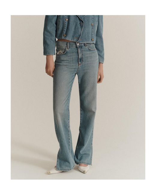 Marella Blue Wide-Leg Cross Denim Jeans