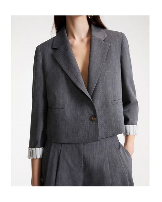 Marella Gray Cropped Gabardine Blazer