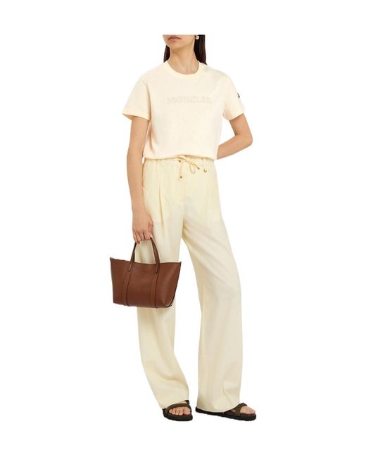 Moncler Natural Drawstring Straight-Leg Wool Trousers