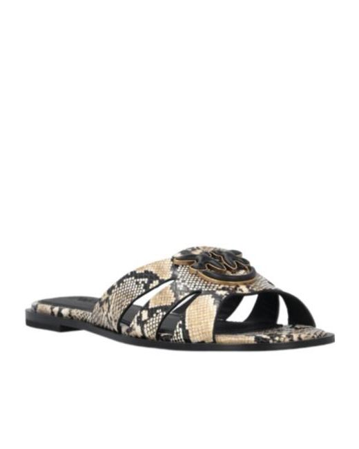 Pinko Brown Love Birds Embossed Open Toe Sandals