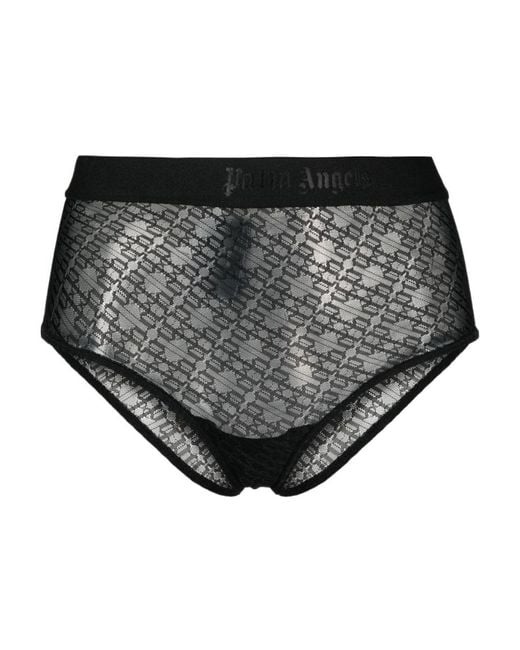 Palm Angels Black Logo-Waistband Lace Briefs