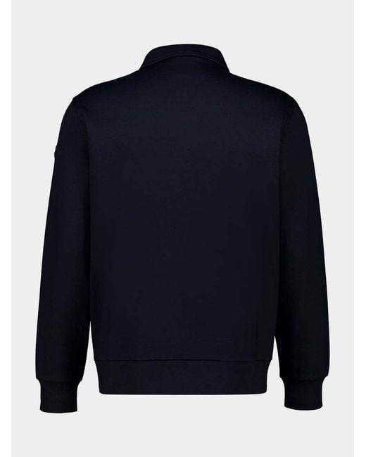 Moncler Blue Leather Logo Half-Zipper Sweatshirt for men