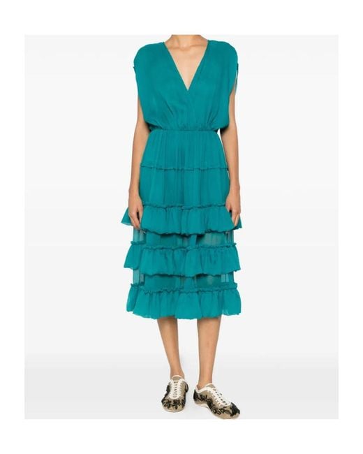 Dries Van Noten Blue Ruffled Midi Dress