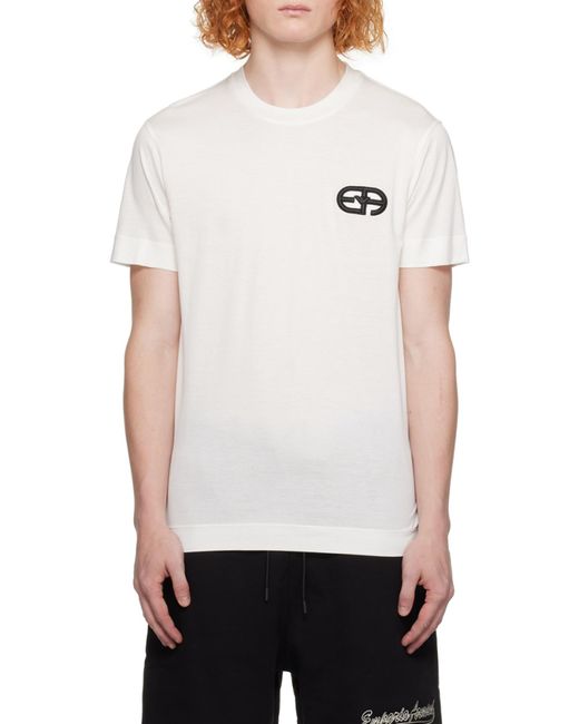Emporio Armani White Logo Embroidered Crewneck T-Shirt for men