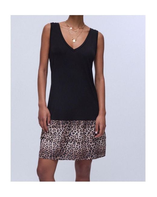 Liu Jo Black Leopard-Print Tiered Dress