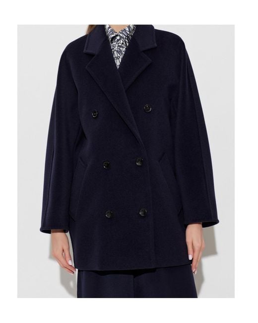 Max Mara Blue Rebus Double-Breasted Coat