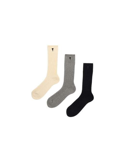 AMI White Ami De Coeur Three Pack Socks for men
