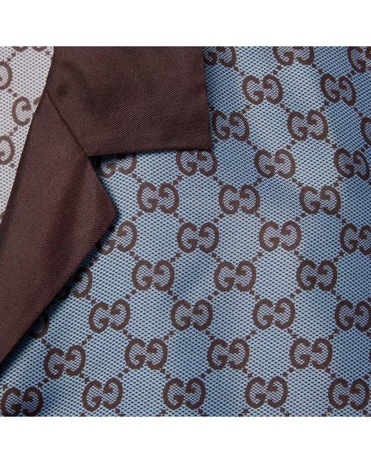 Gucci Blue Regular Fit Printed Silk Twill Shirt for men
