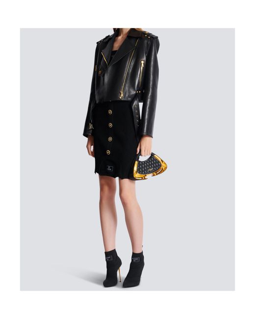 Balmain Black Short Optical Illusion Ribbed Knit Skirt