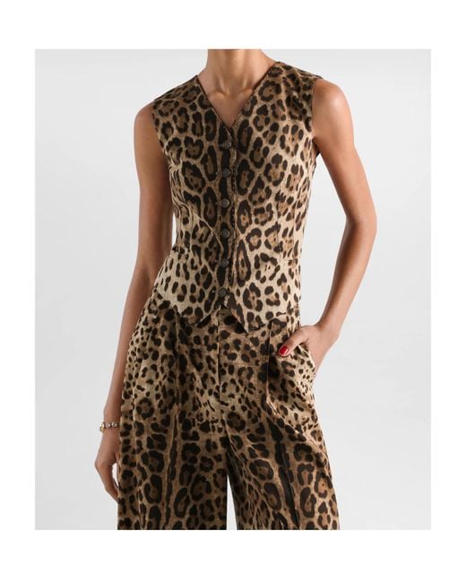 Dolce & Gabbana Brown Leopard Printed V-Neck Gilet