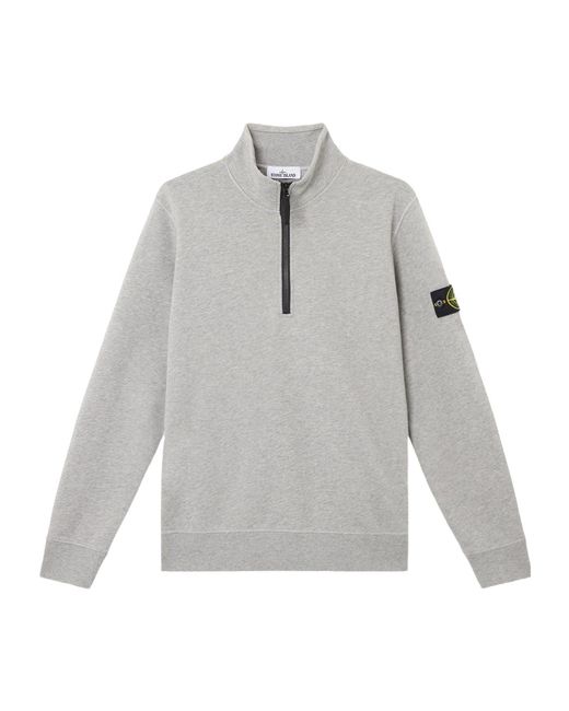 Stone Island Gray Logo-Patch Half-Zip Sweatshirt for men