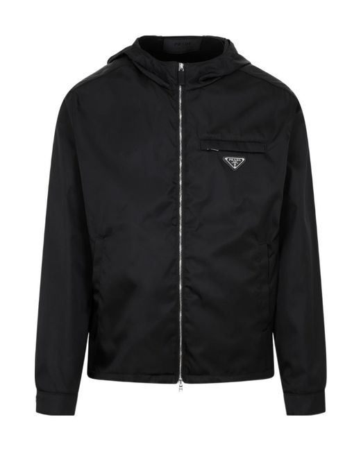 Prada Black Logo Plaque Zip-Up Jacket for men