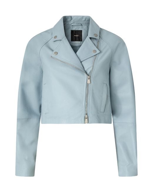 Pinko Blue Zip Leather Jacket