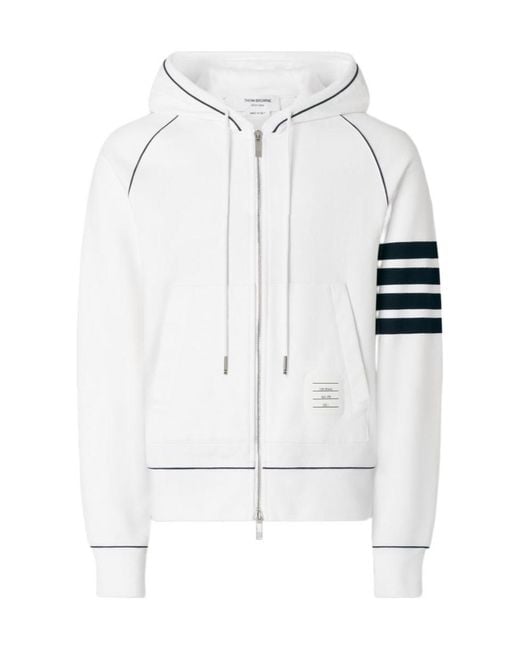 Thom Browne White Loopback Stripe-Detail Hoodie for men