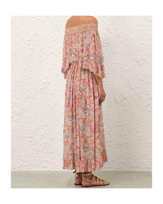 Zimmermann Pink Off-Shoulder Ruffled Maxi Dress