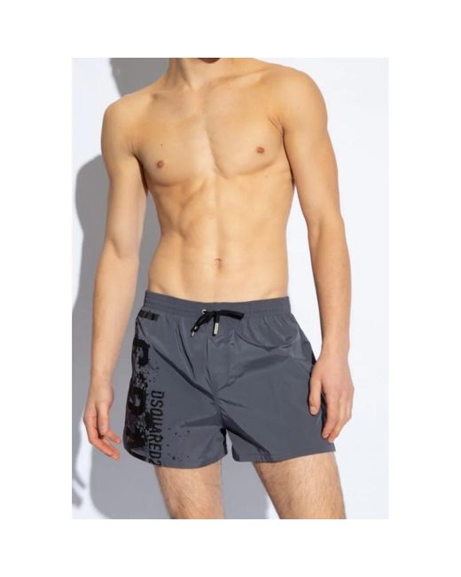 DSquared² Gray Elastic Waist Swimming Trunks for men