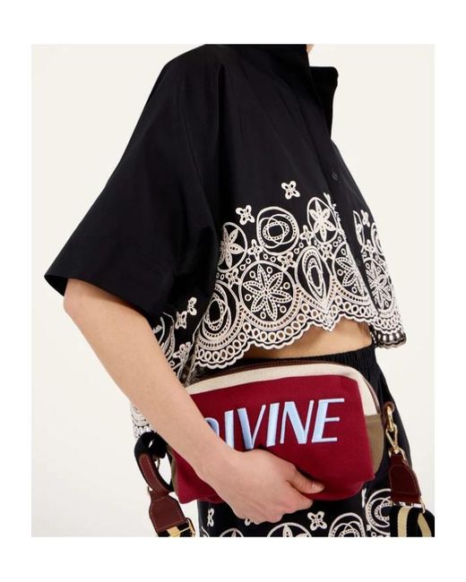 LaDoubleJ Black Mini Foulard Sangallo-Embroidered Cropped Shirt