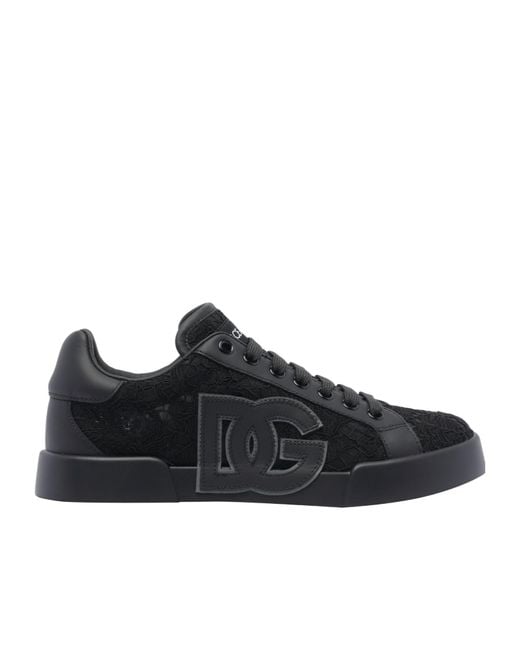 Dolce & Gabbana Black Logo Patch Lace Sneakers