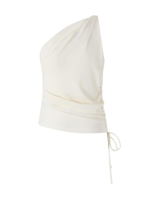 Pinko White One-Shoulder Knot Detail Top