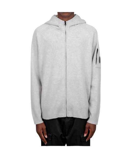 C P Company Gray Long-Sleeved Hooded Sweatshirt for men