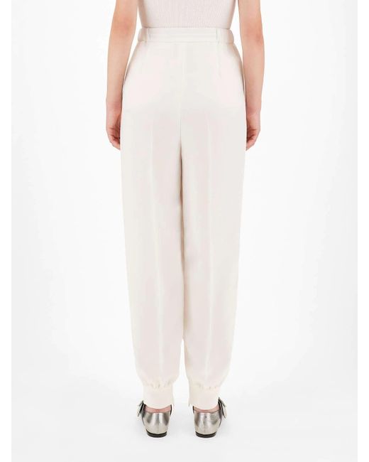 Max Mara White Elastic Band Design Casual Pants