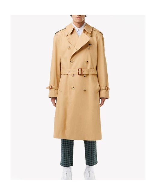 Lacoste Natural Versatile Comfortable Khaki Double-Breasted Trench Coat for men