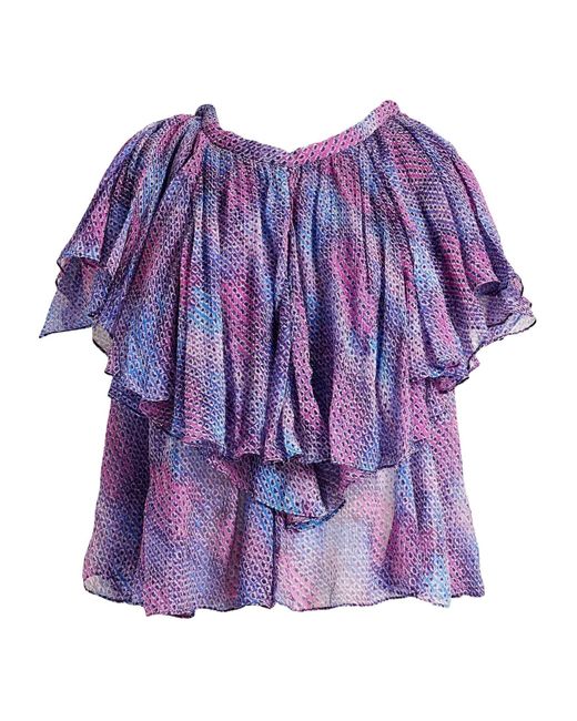 Isabel Marant Purple Multicolored Ruffled Short-Sleeved Top