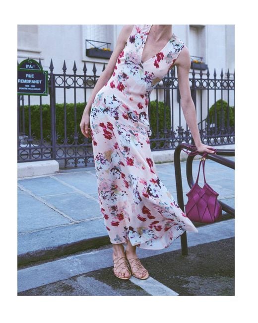 Ulla Johnson Pink Floral-Print V-Neck Midi Dress