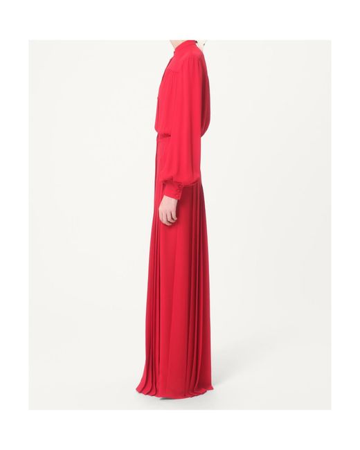 Valentino Gathered Long-Sleeved Georgette Gown