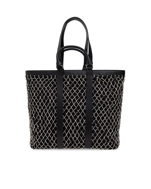KENZO Black Logo Patch Net-Overlay Tote Bag